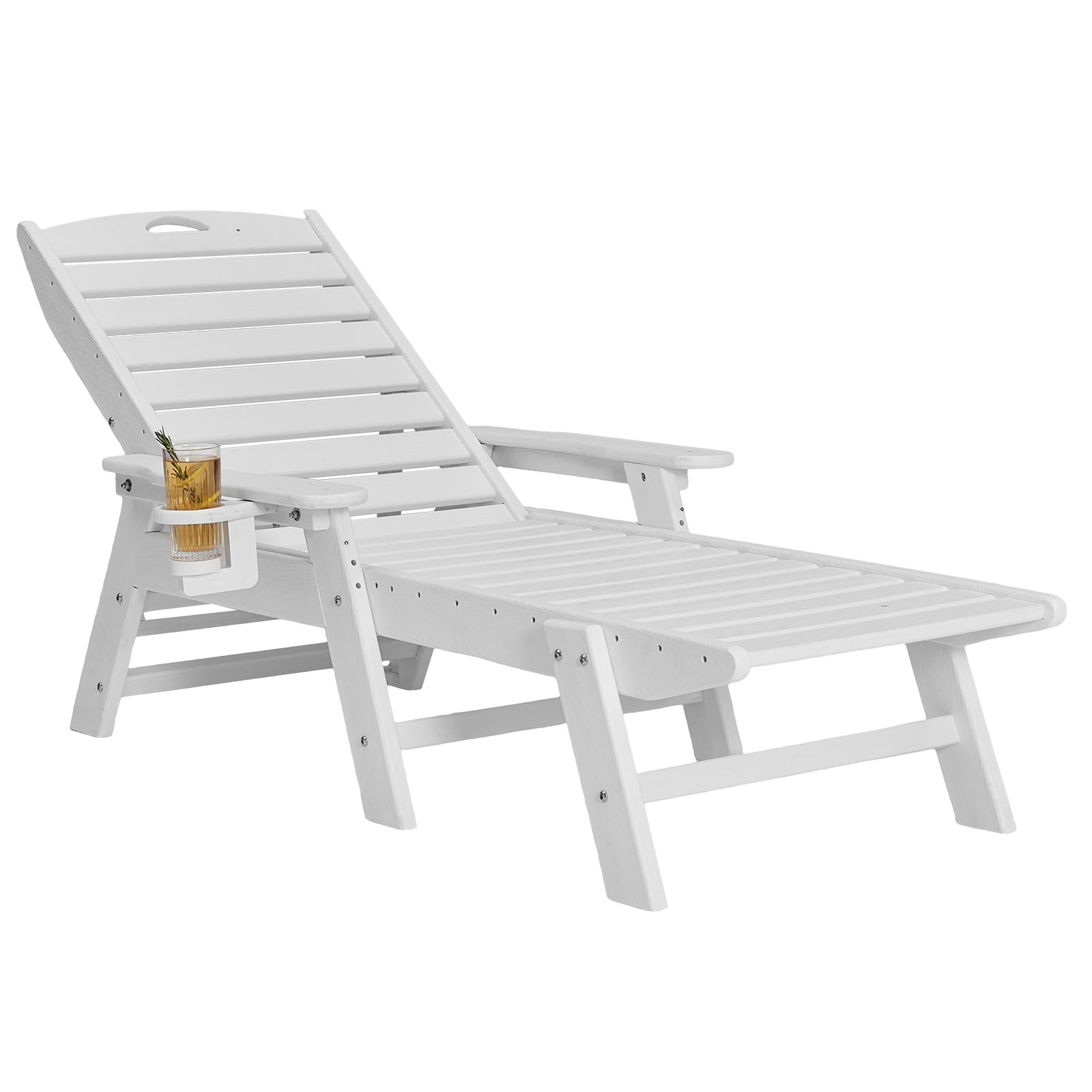 Outdoor Chaise Lounge Chair 6 Position Adjustable Reclining Bench Lounger White_maomaolike.com